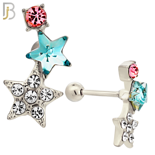 TB124 - 316L Stainless Steel Double Star Tragus/Cartilage Barbell (Pack of 6) image 2