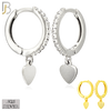 925-ES478 - 925 Sterling Silver Dangling Plain Heart CZ Studded Hoop Earrings image 0