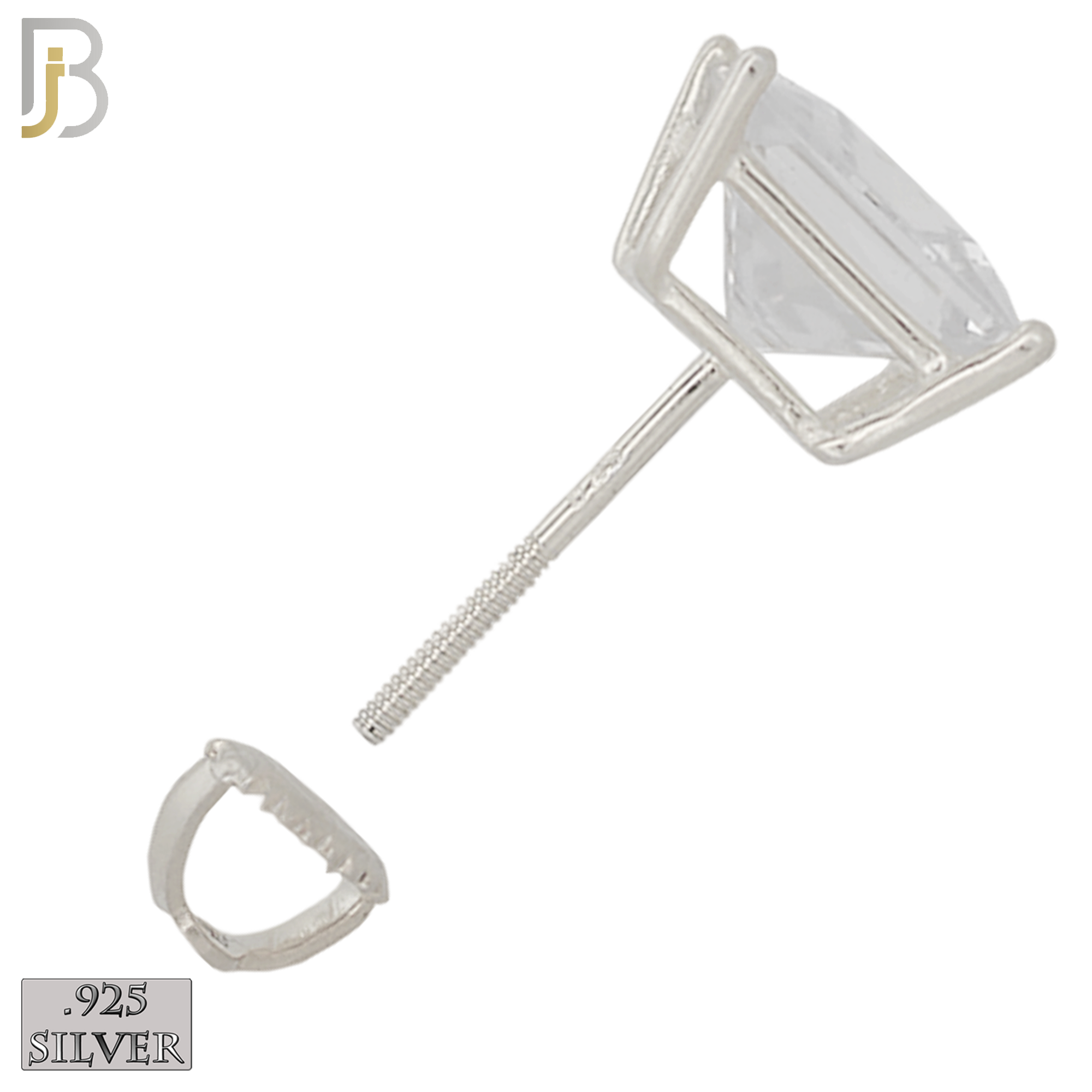 925-ES80-SC - .925 Sterling Silver Screw Back Stud Earrings with Square Clear Zircon in Casting Prong Setting image 1