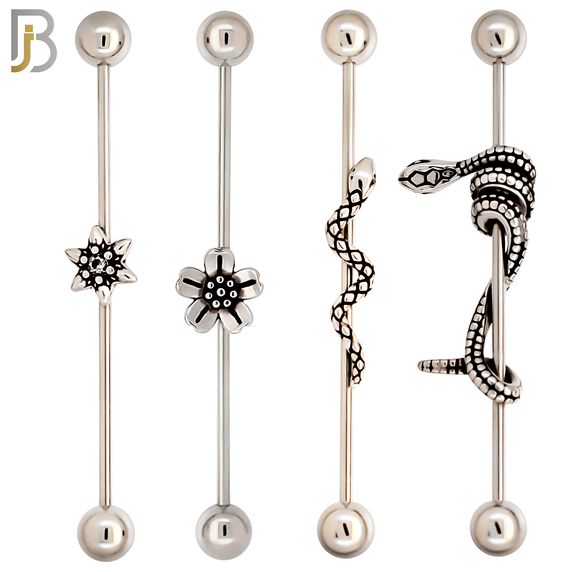 PK-BB58S - 316L Surgical Steel Screw Bar with Four Design Barbell Industrial  Pack of 16 pcs image 2