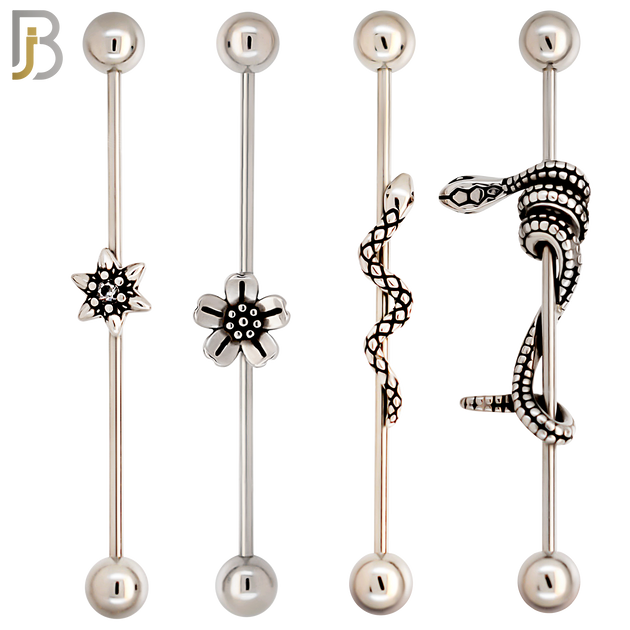PK-BB58S - 316L Surgical Steel Screw Bar with Four Design Barbell Industrial  Pack of 16 pcs image 2