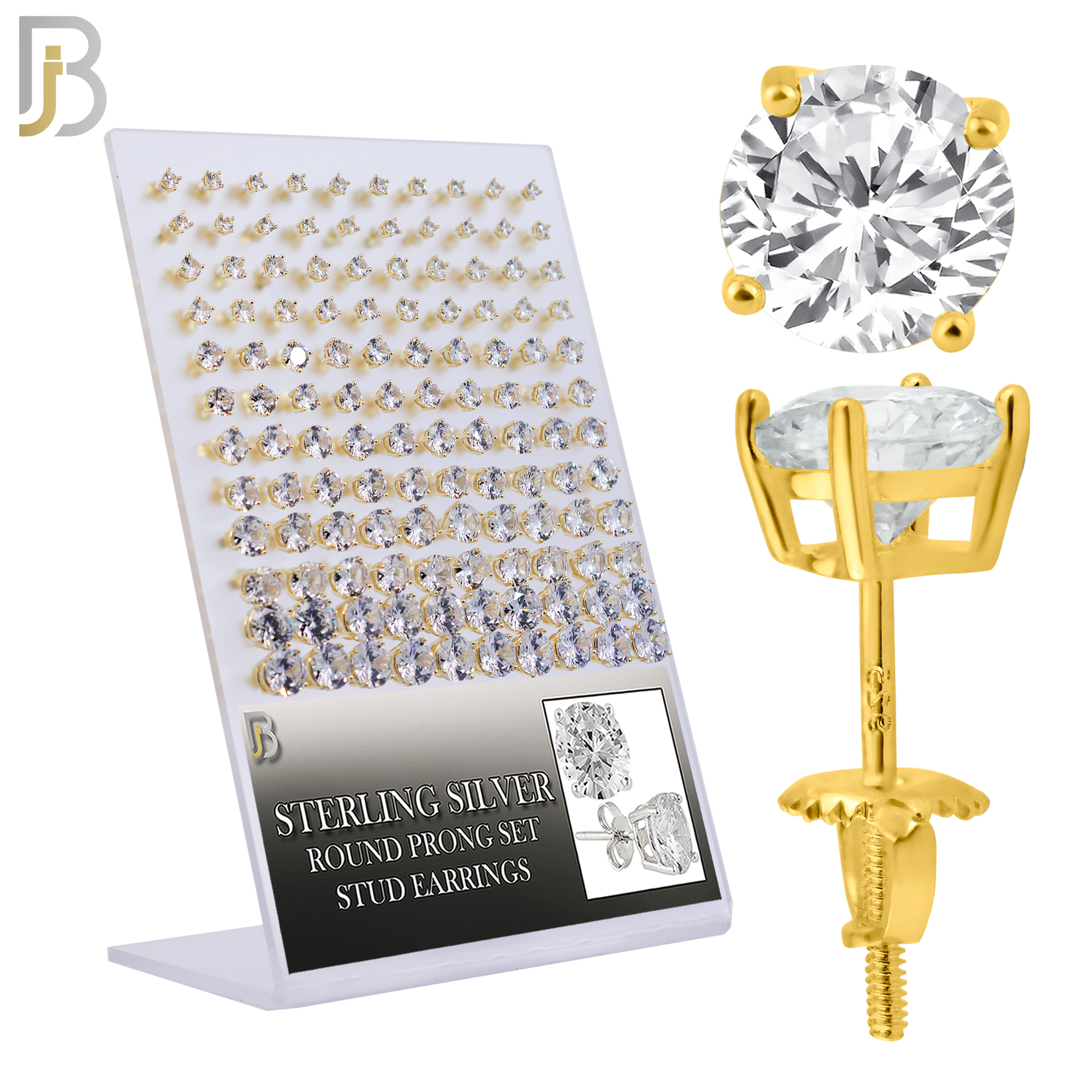 925-PK-ES79-GC - 925 Sterling Silver Gold Plated Screw Back Earring Stud Casting Round Prong Setting Clear Zircon Pack of 120 image 0