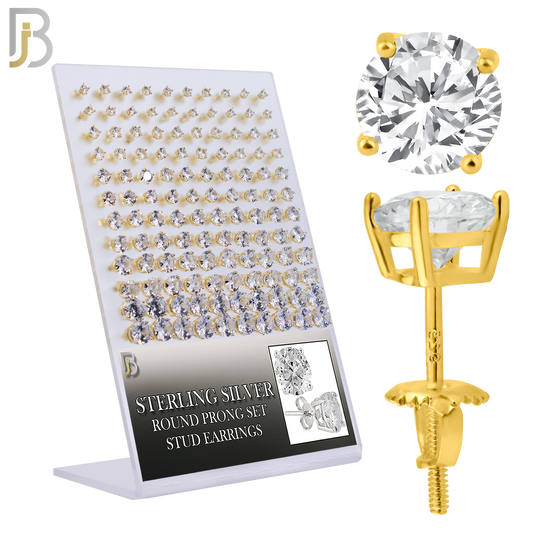 925-PK-ES79-GC - 925 Sterling Silver Gold Plated Screw Back Earring Stud Casting Round Prong Setting Clear Zircon Pack of 120 image 0