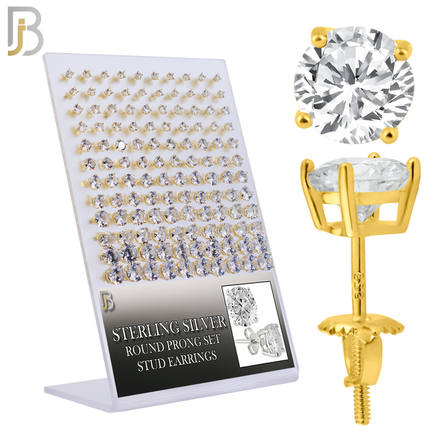 925-PK-ES79-GC - 925 Sterling Silver Gold Plated Screw Back Earring Stud Casting Round Prong Setting Clear Zircon Pack of 120 image 0