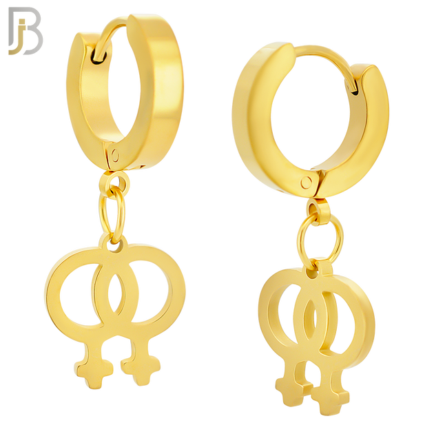 ES07 - 316L Stainless Steel Dangling LGBT Lesbian Symbol Gender Design Huggies Clip On image 2