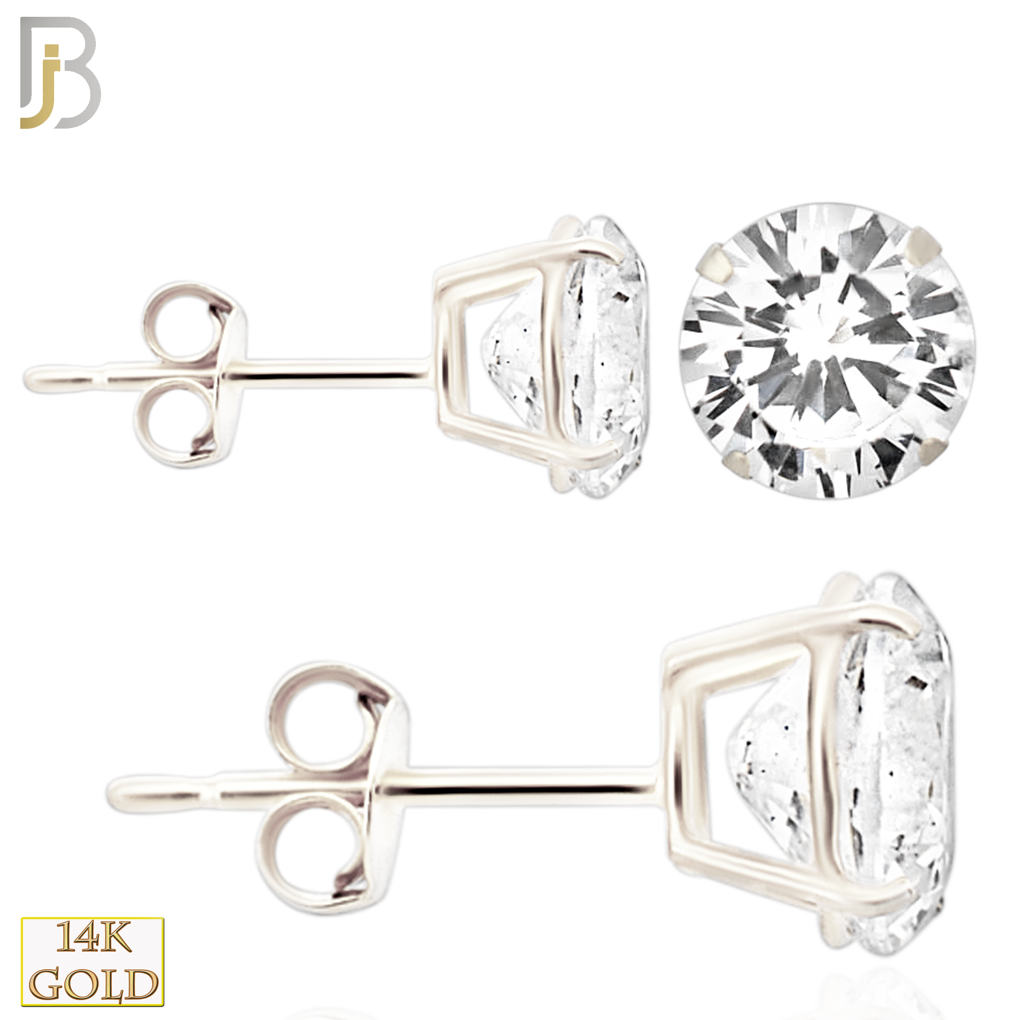 14-ES71WC - 14K White Gold Push Back Stud Earrings Casting Prong Setting with Round Clear Zircon image 0