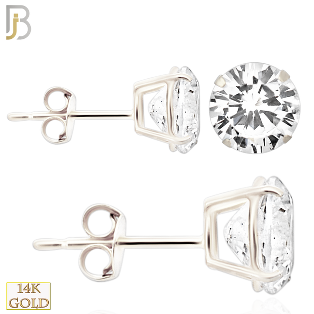 14-ES71WC - 14K White Gold Push Back Stud Earrings Casting Prong Setting with Round Clear Zircon image 0