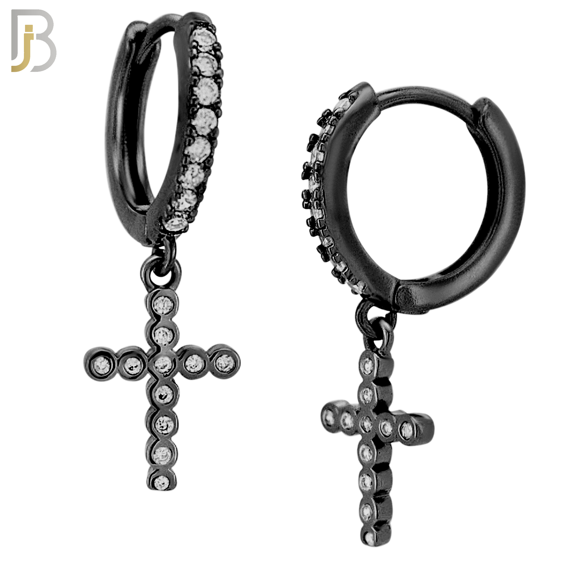 ES112 - 316L Stainless Steel Dangling Cross with Zircon Huggies Clip On image 2