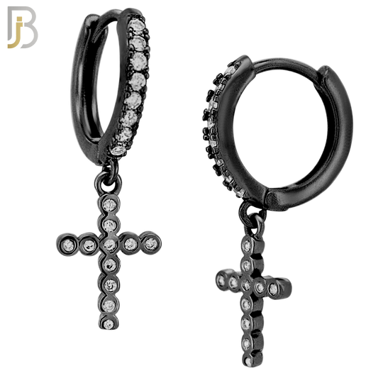 ES112 - 316L Stainless Steel Dangling Cross with Zircon Huggies Clip On image 2