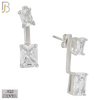 925-ES485 - 925 Sterling Silver Double Rectangle CZ in Prong Set Push Back L-Dangle Earring image 0