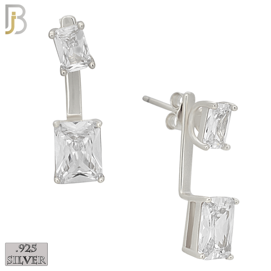 925-ES485 - 925 Sterling Silver Double Rectangle CZ in Prong Set Push Back L-Dangle Earring image 0