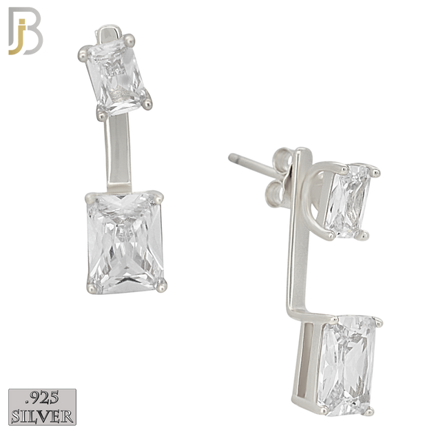 925-ES485 - 925 Sterling Silver Double Rectangle CZ in Prong Set Push Back L-Dangle Earring image 0