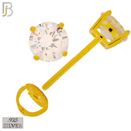 925-ES79-GC - .925 Sterling Silver Push Butterfly Screw Back Stud Earrings Casting Prong Setting with Round Clear Zircon - 5mm image