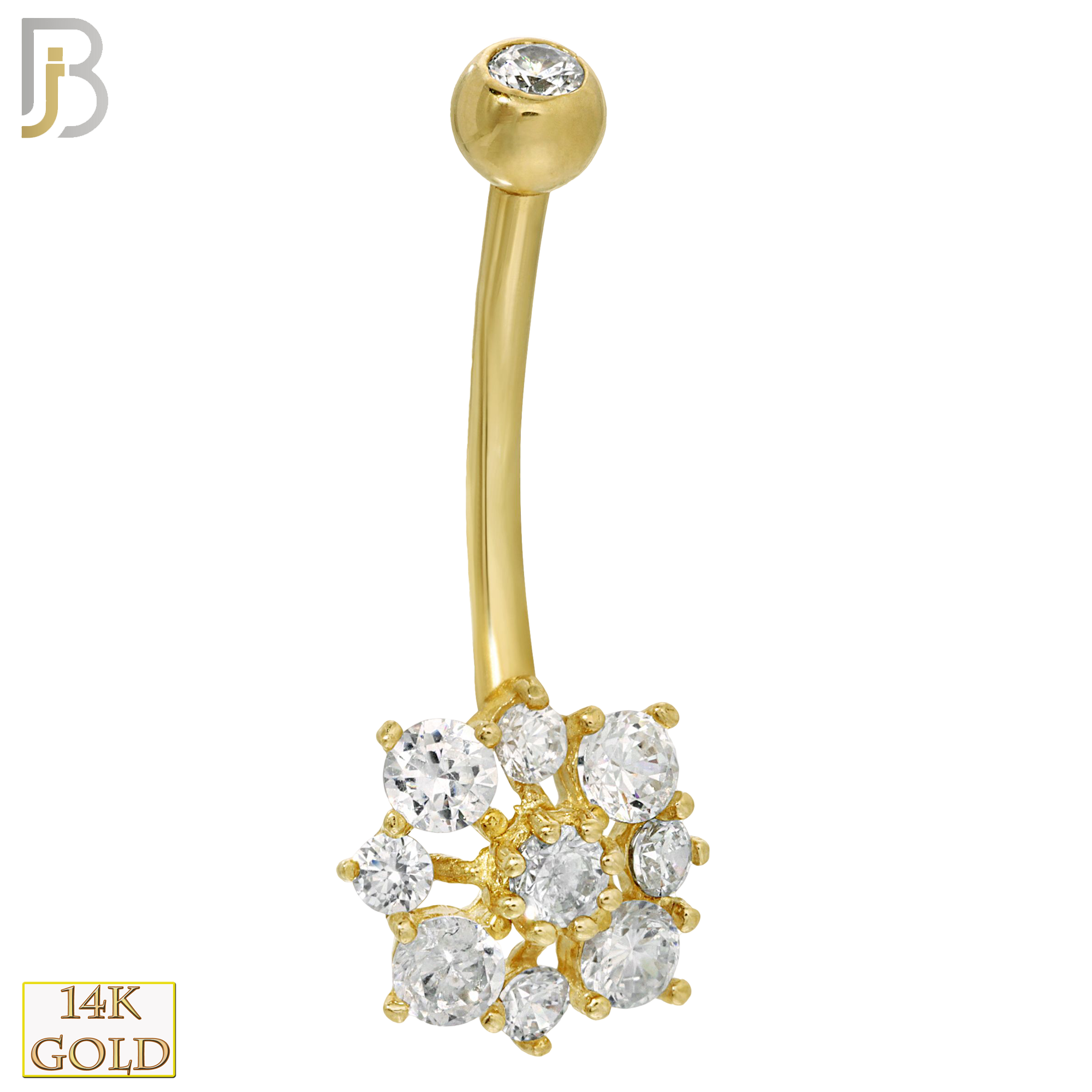 14-NB18 - 14k Solid Gold Banana Belly Ring with 9.5mm Snow Design image 0