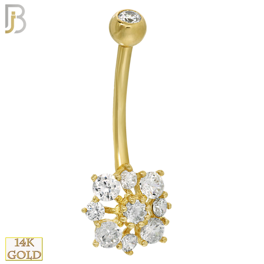 14-NB18 - 14k Solid Gold Banana Belly Ring with 9.5mm Snow Design image 0