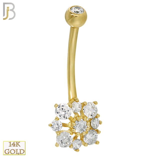 14-NB18 - 14k Solid Gold Banana Belly Ring with 9.5mm Snow Design image 0