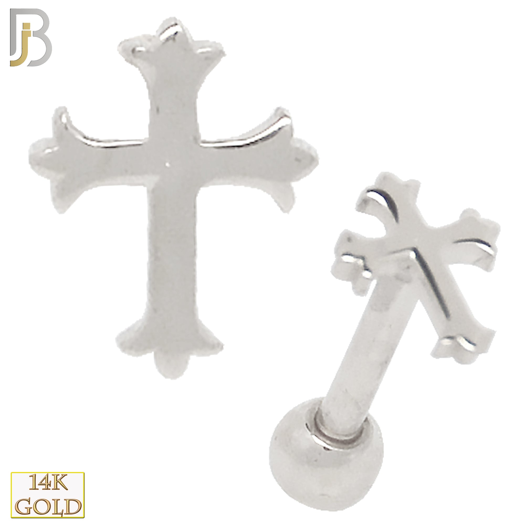14-TB01 - 14k Yellow Gold Screw Back Cross Tragus Barbell Cartilage Earring image 1