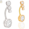 NB63 - 316L Stainless Steel Round Zircon Belly Ring with Triple Round CZ Tail image 0
