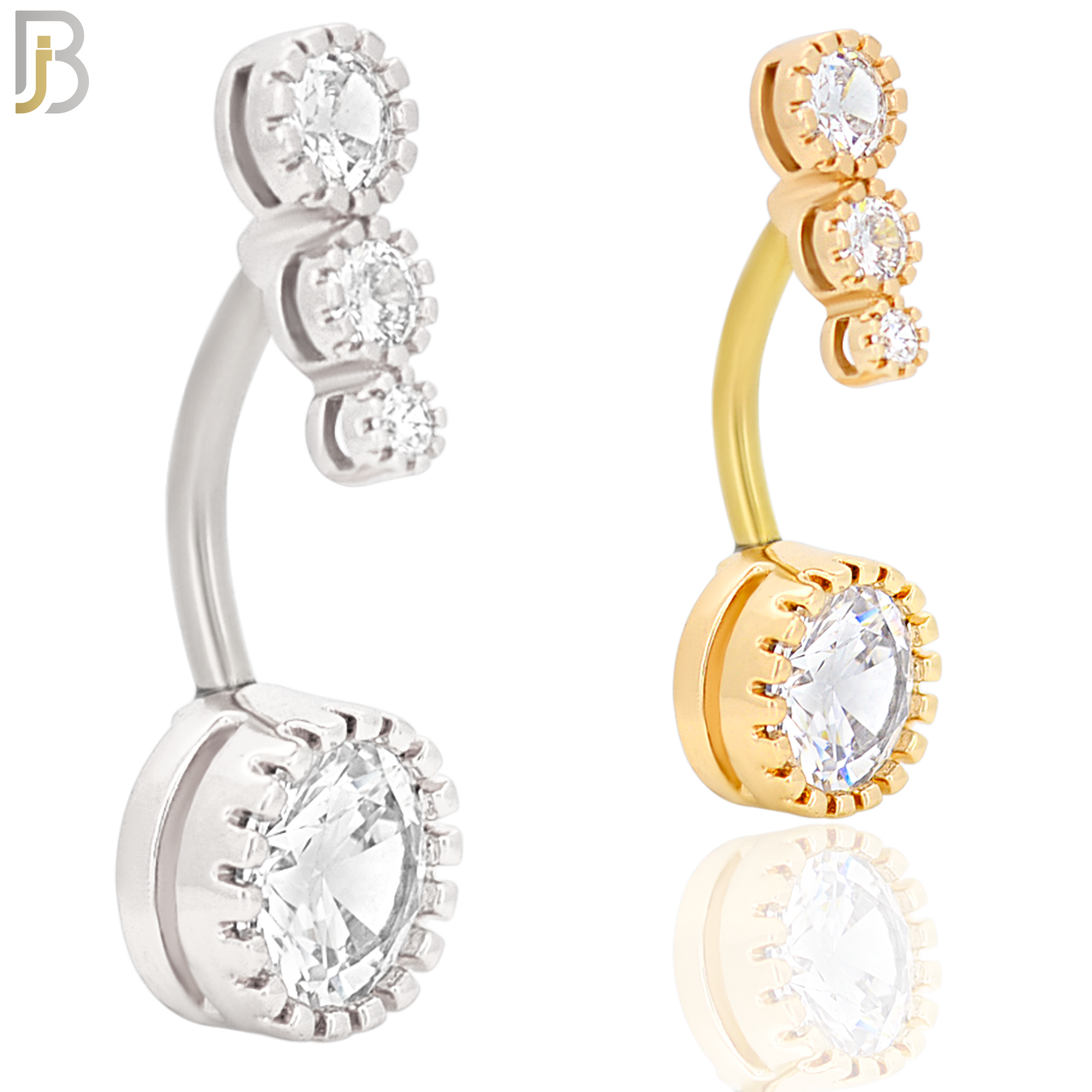 NB63 - 316L Stainless Steel Round Zircon Belly Ring with Triple Round CZ Tail image 0