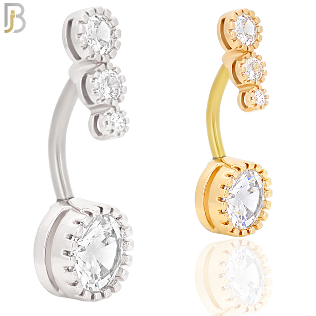 NB63 - 316L Stainless Steel Round Zircon Belly Ring with Triple Round CZ Tail image 0