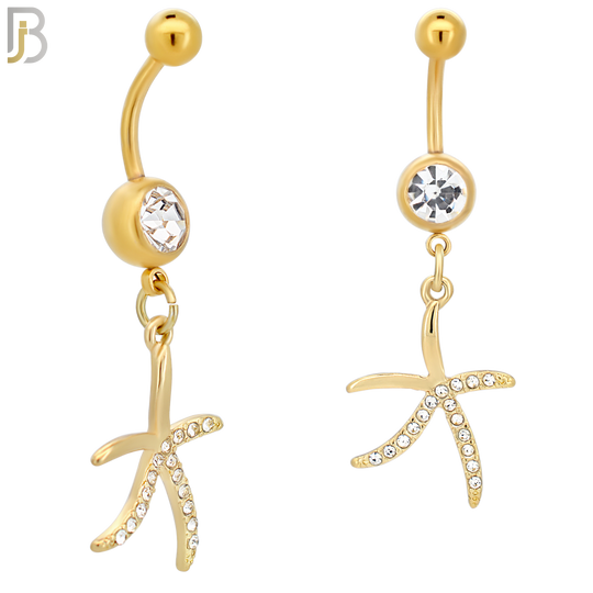N072 - 316L Stainless Steel Dangling Starfish Design Belly Ring with 5mm Screw Ball image 2