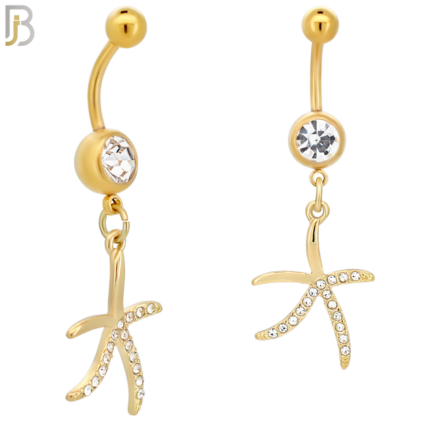 N072 - 316L Stainless Steel Dangling Starfish Design Belly Ring with 5mm Screw Ball image 2