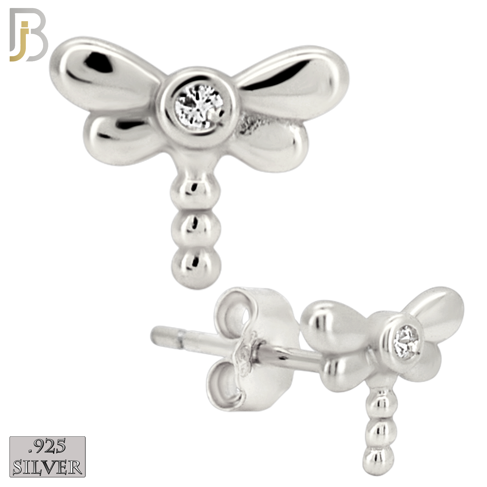 925-ES464 - 925 Sterling Silver Dragonfly with CZ  Earrings - Push Back image 1
