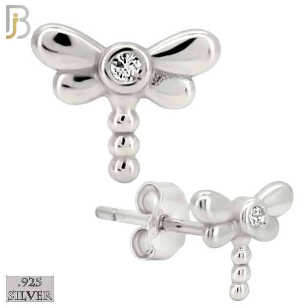 925-ES464 - 925 Sterling Silver Dragonfly with CZ  Earrings - Push Back image 1