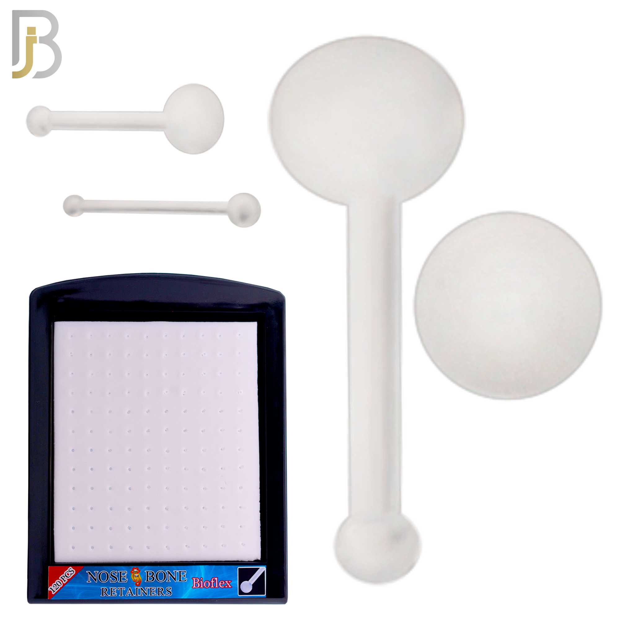 PK-NR09-2 - "Bioflex"120 Pcs, Clear Acrylic Flexible Nose Bone Retainer, 20g Thick 2mm Disk Shaped Top image 1