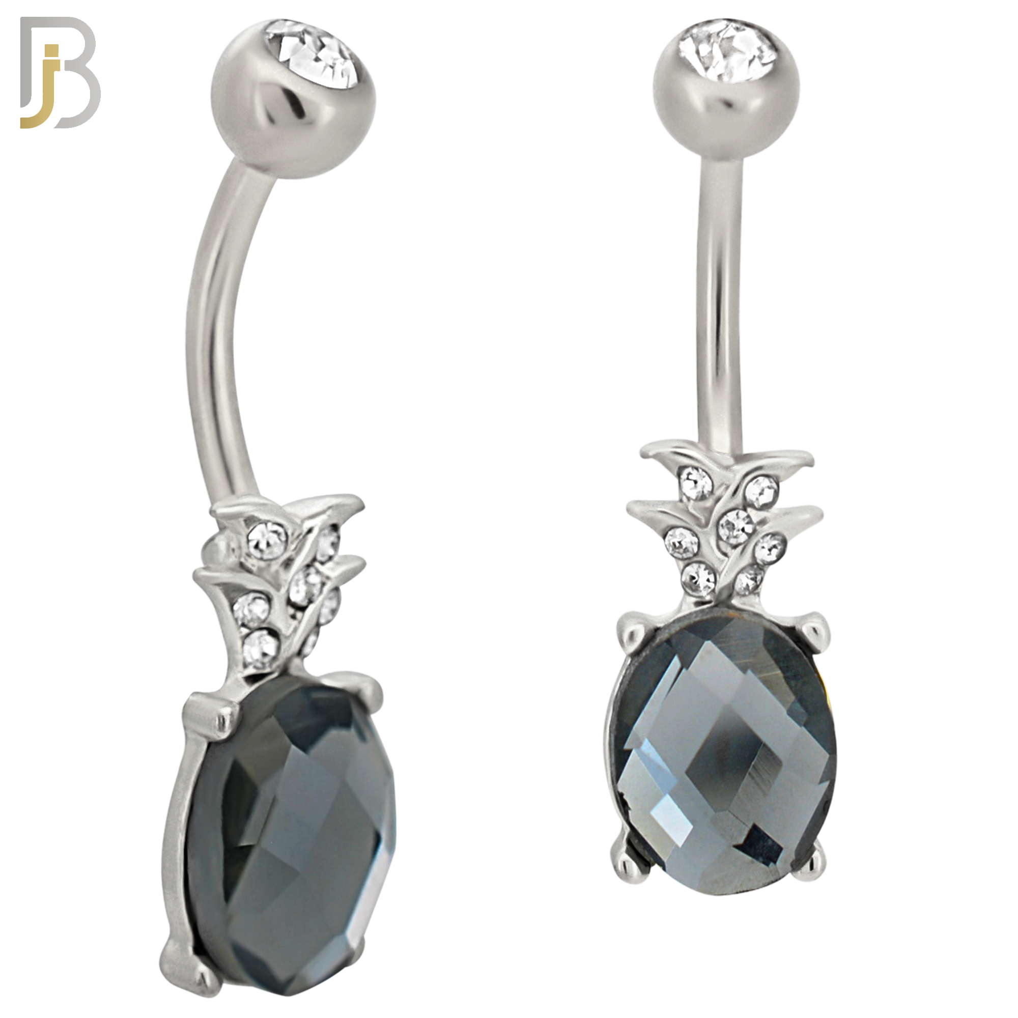 NB89 -  316L Stainless Steel Pineapple Design CZ Banana Belly Ring and 5mm Screw Ball image 1