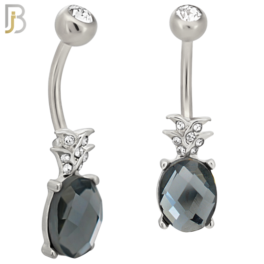 NB89 -  316L Stainless Steel Pineapple Design CZ Banana Belly Ring and 5mm Screw Ball image 1