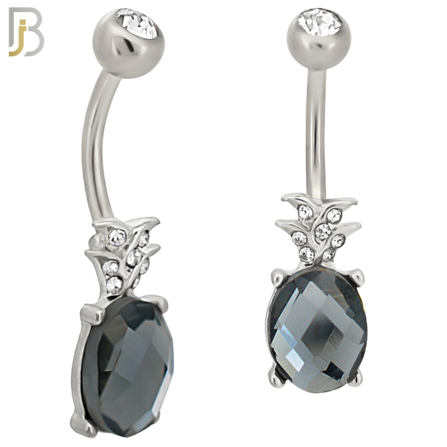 NB89 -  316L Stainless Steel Pineapple Design CZ Banana Belly Ring and 5mm Screw Ball image 1