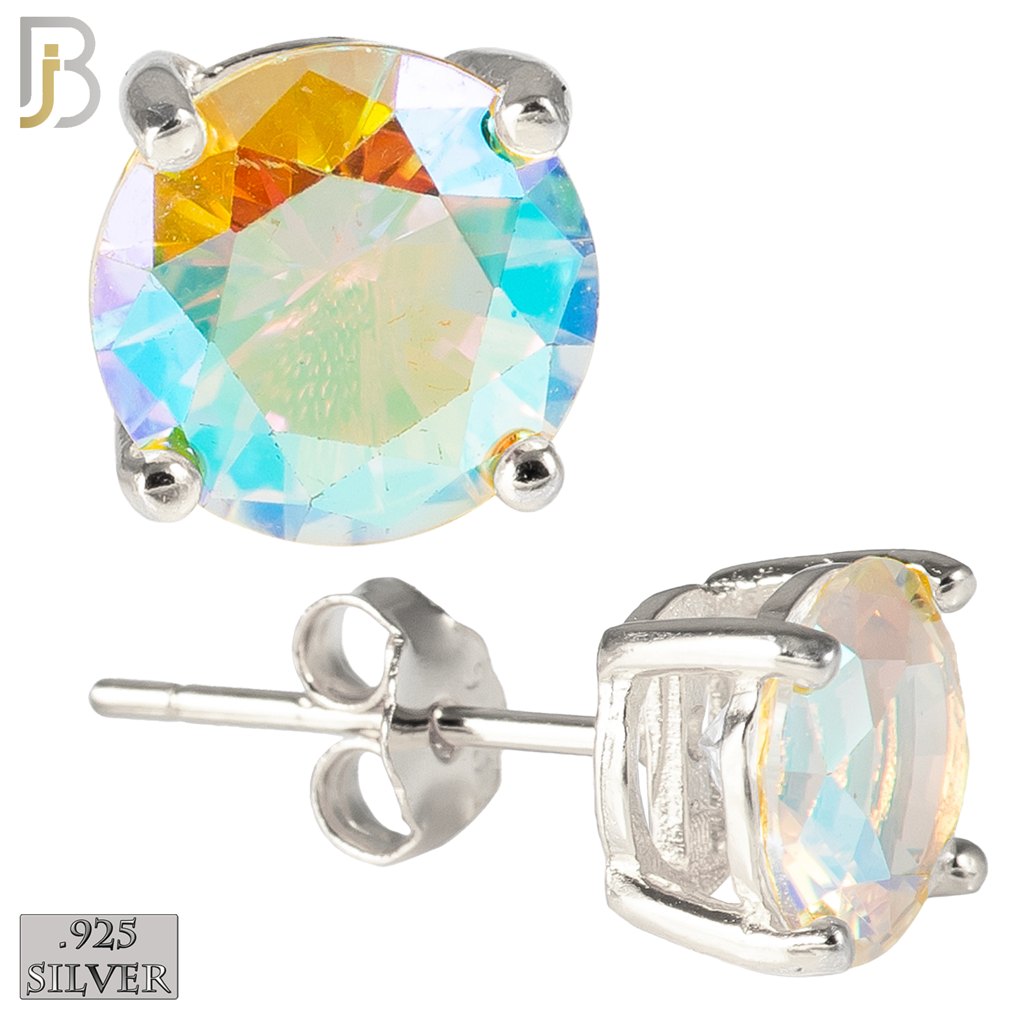 925-ES71-SA - .925 Sterling Silver Rhodium Plated Earring Stud Casting Round Prong Setting AB Zircon  image 0