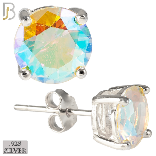 925-ES71-SA - .925 Sterling Silver Rhodium Plated Earring Stud Casting Round Prong Setting AB Zircon  image 0