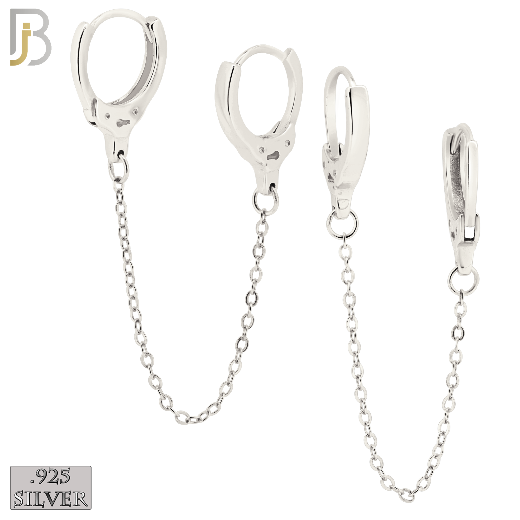 925-ES411 -  925 Sterling Silver Hand Cuffs Connector Huggies Hoop Earrings image 0