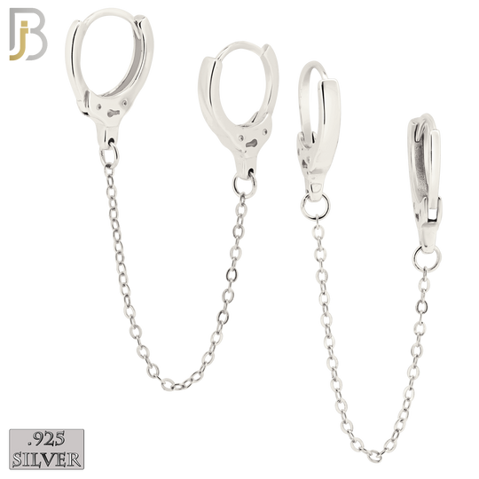 925-ES411 -  925 Sterling Silver Hand Cuffs Connector Huggies Hoop Earrings image 0