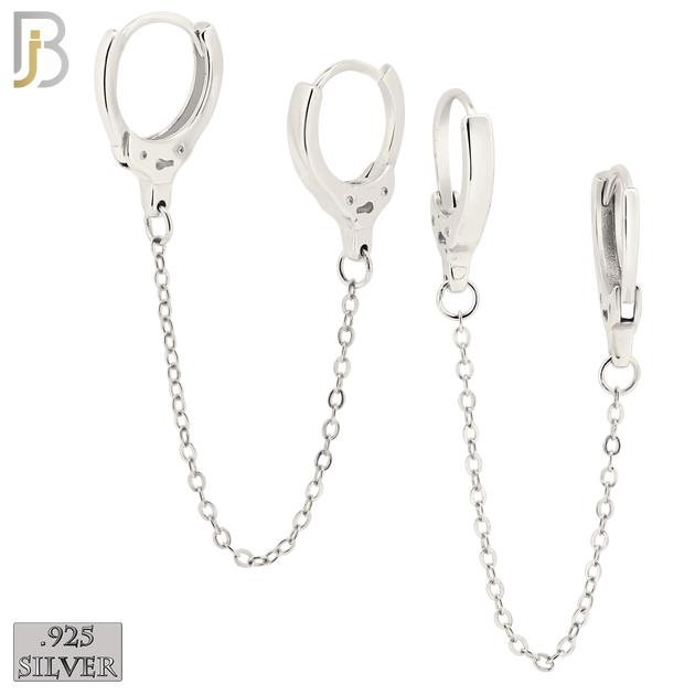 925-ES411 -  925 Sterling Silver Hand Cuffs Connector Huggies Hoop Earrings image 0