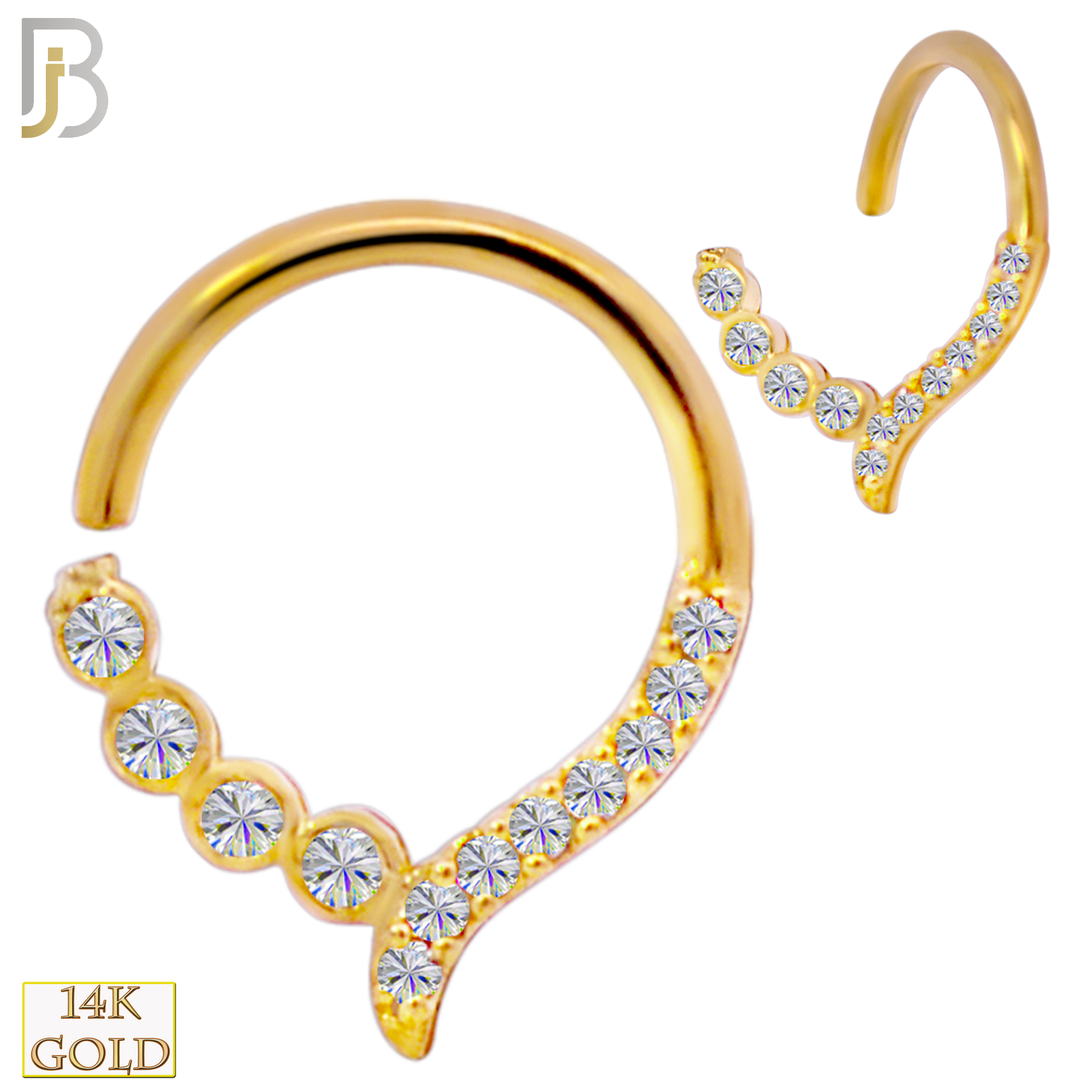 14-TH68 - 14K Yellow Gold 18g Thickness Twist to Open Hoops with Multi Zircon - Yellow Gold image