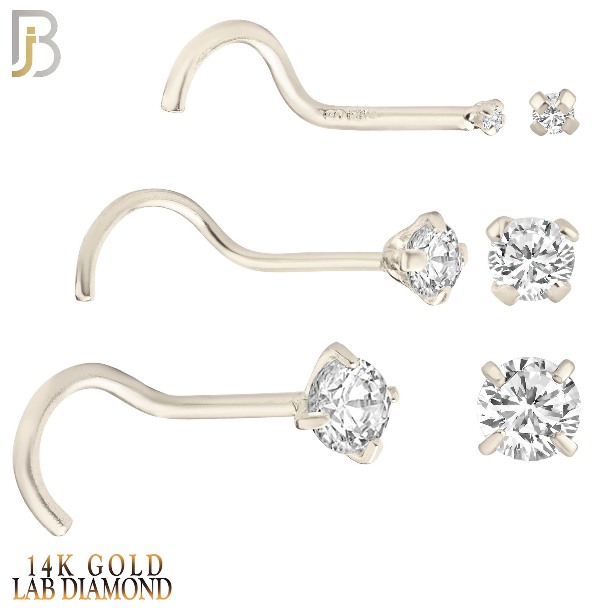 14-NR03D-20 - 20g - 14k Solid Gold Prong Setting Round Natural Diamond Nose Screw, Cork Screw image