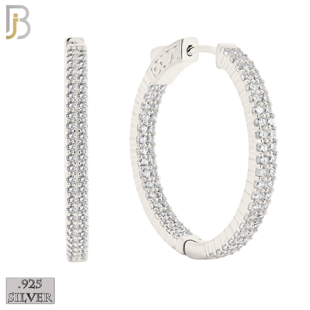 925-ES250 - .925 Sterling Silver Latch Back Hoop Earrings With Two Rows of Zircon image 0