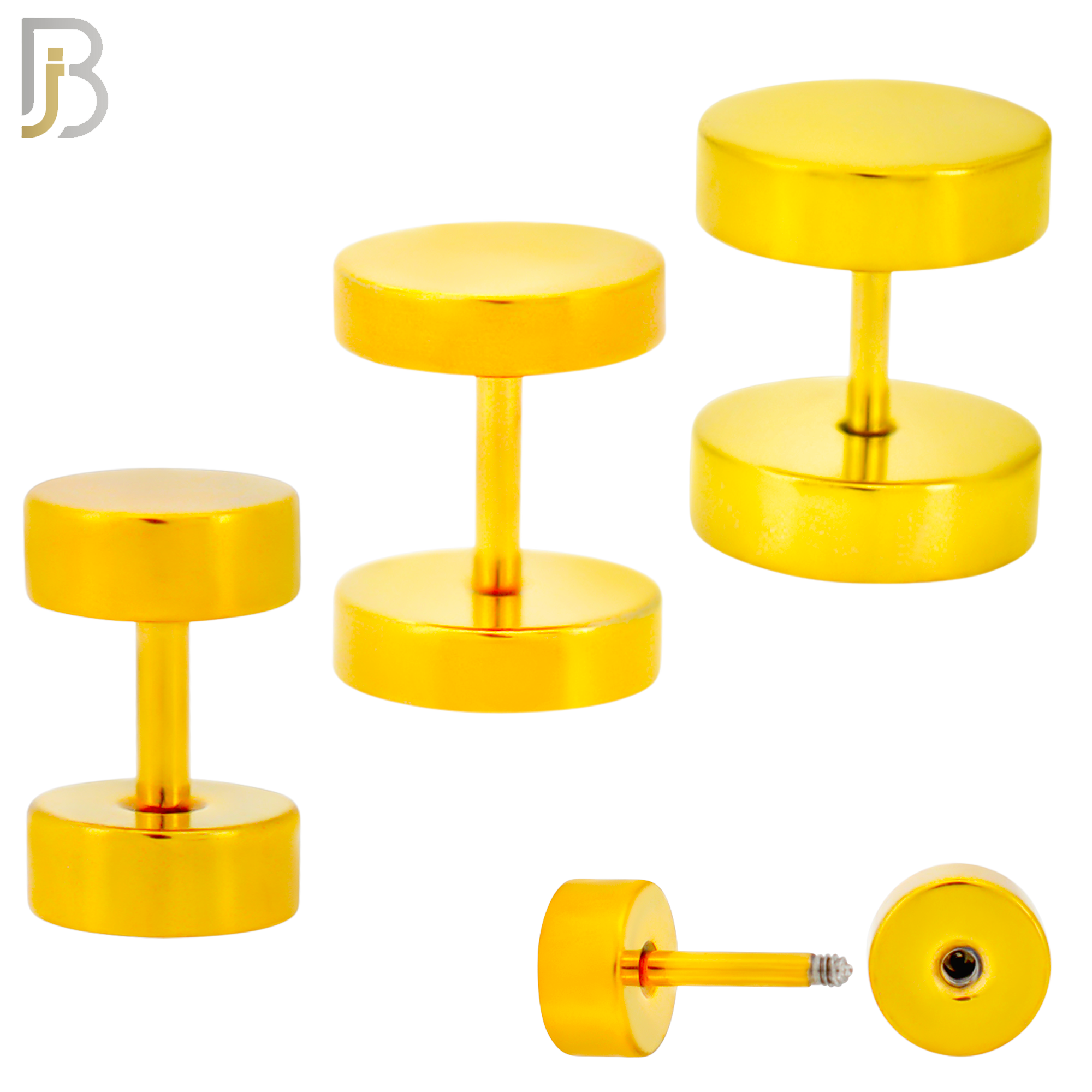 FP28G - Gold Plated Color Surgical Steel Plain Fake Plug (PACK OF 3 Pairs) image 0