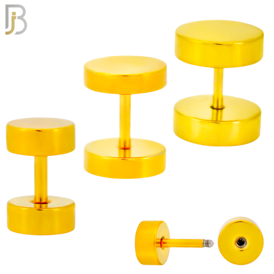 FP28G - Gold Plated Color Surgical Steel Plain Fake Plug (PACK OF 3 Pairs) image 0