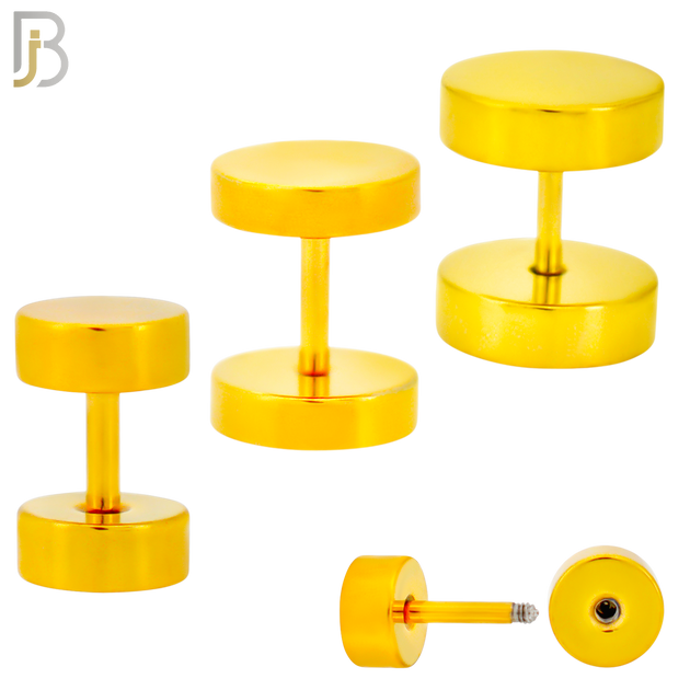 FP28G - Gold Plated Color Surgical Steel Plain Fake Plug (PACK OF 3 Pairs) image 0