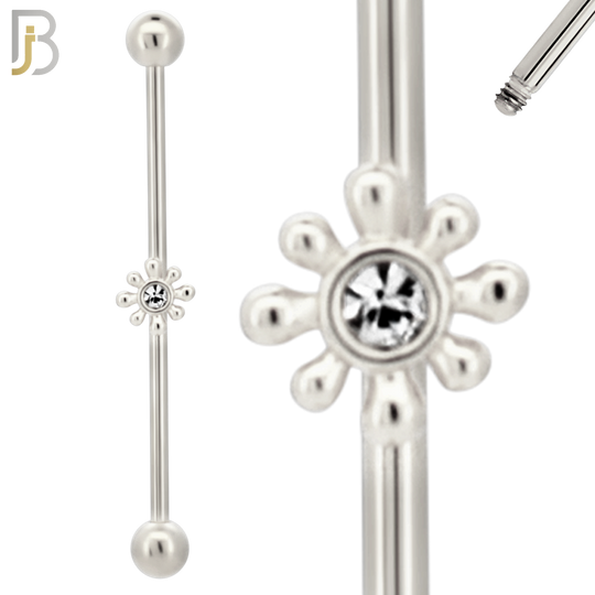 BB28 - 316L Surgical Steel Screw Bar with Brass Flower Design Barbell Industrial (PACK OF 4) image 1