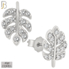 925-ES146 - .925 Sterling Silver Leaf Design with Zircon Design Earring Stud image 1