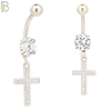N013 - 316L Stainless Steel Dangling Cross with Multi CZ Belly Ring image 1