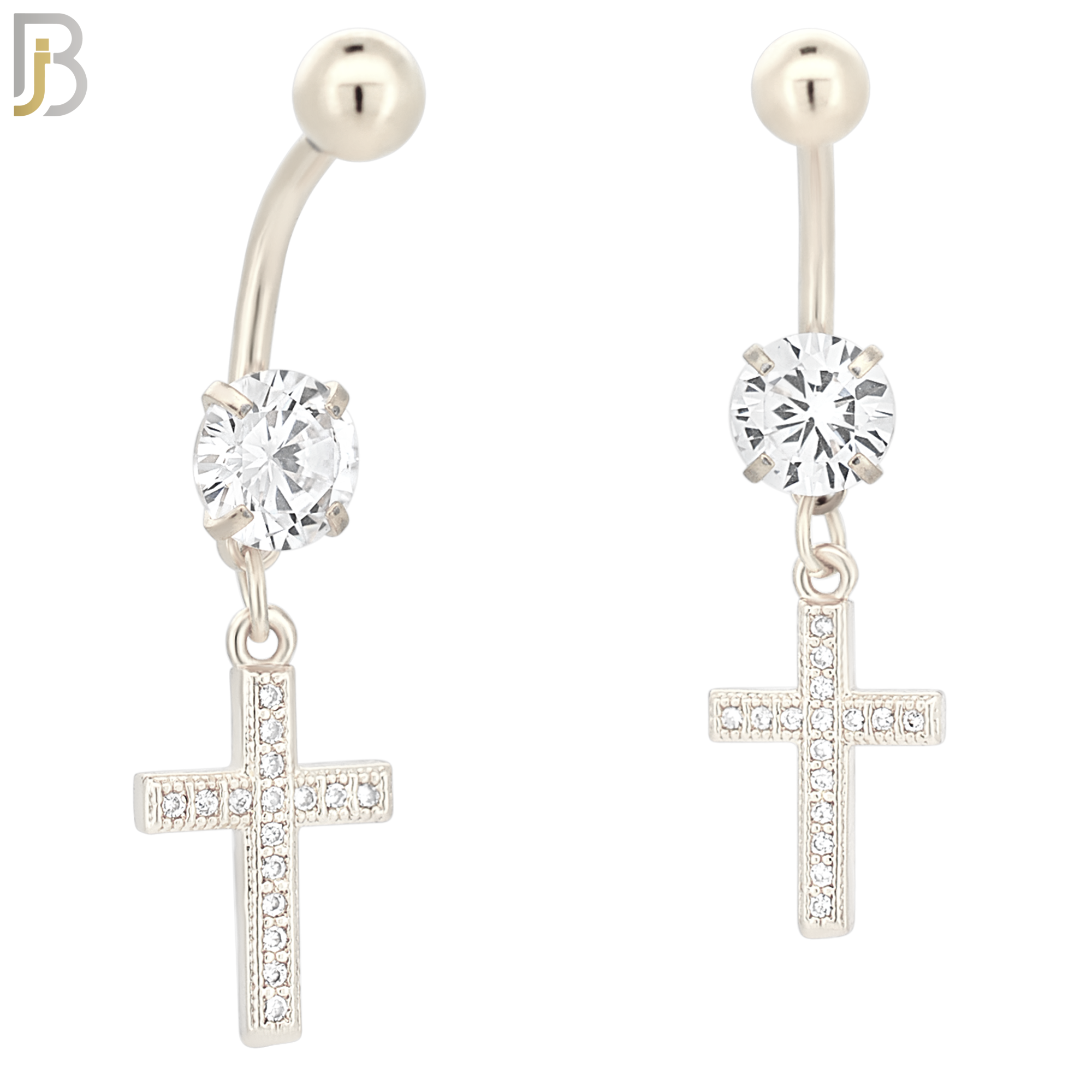 N013 - 316L Stainless Steel Dangling Cross with Multi CZ Belly Ring image 1