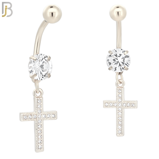 N013 - 316L Stainless Steel Dangling Cross with Multi CZ Belly Ring image 1