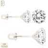 14-ES38RWC - 14k White Gold Screw Back Stud Earrings Stamping Prong Setting with Round Clear Zircon image 0