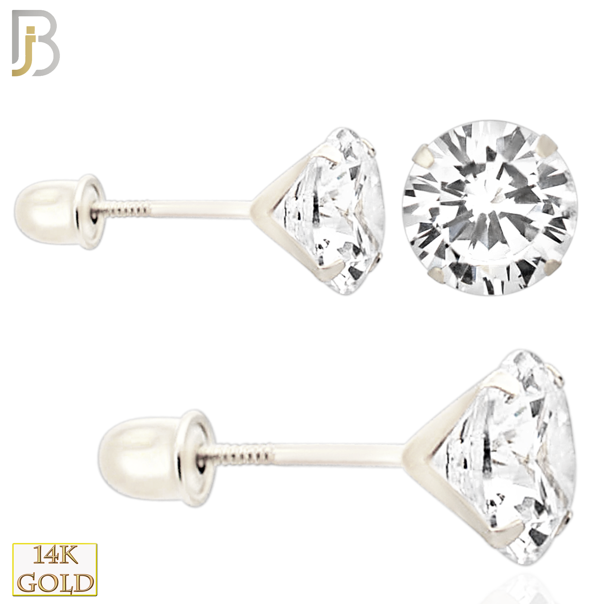 14-ES38RWC - 14k White Gold Screw Back Stud Earrings Stamping Prong Setting with Round Clear Zircon image 0